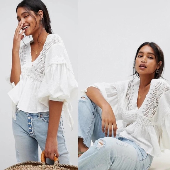 Free People Tops - Free People White Embroidered Top